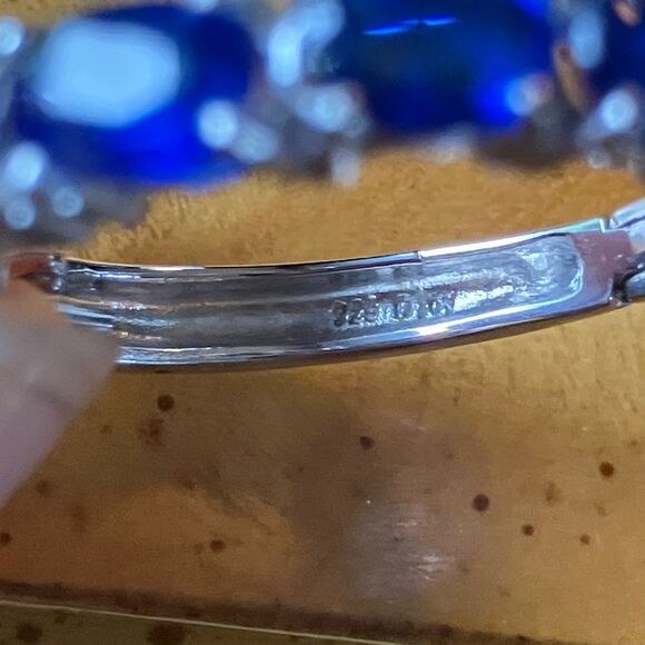 Artistic Blue Spinel Ruby Sterling Silver Hoop Earrings - Picture 6 of 8